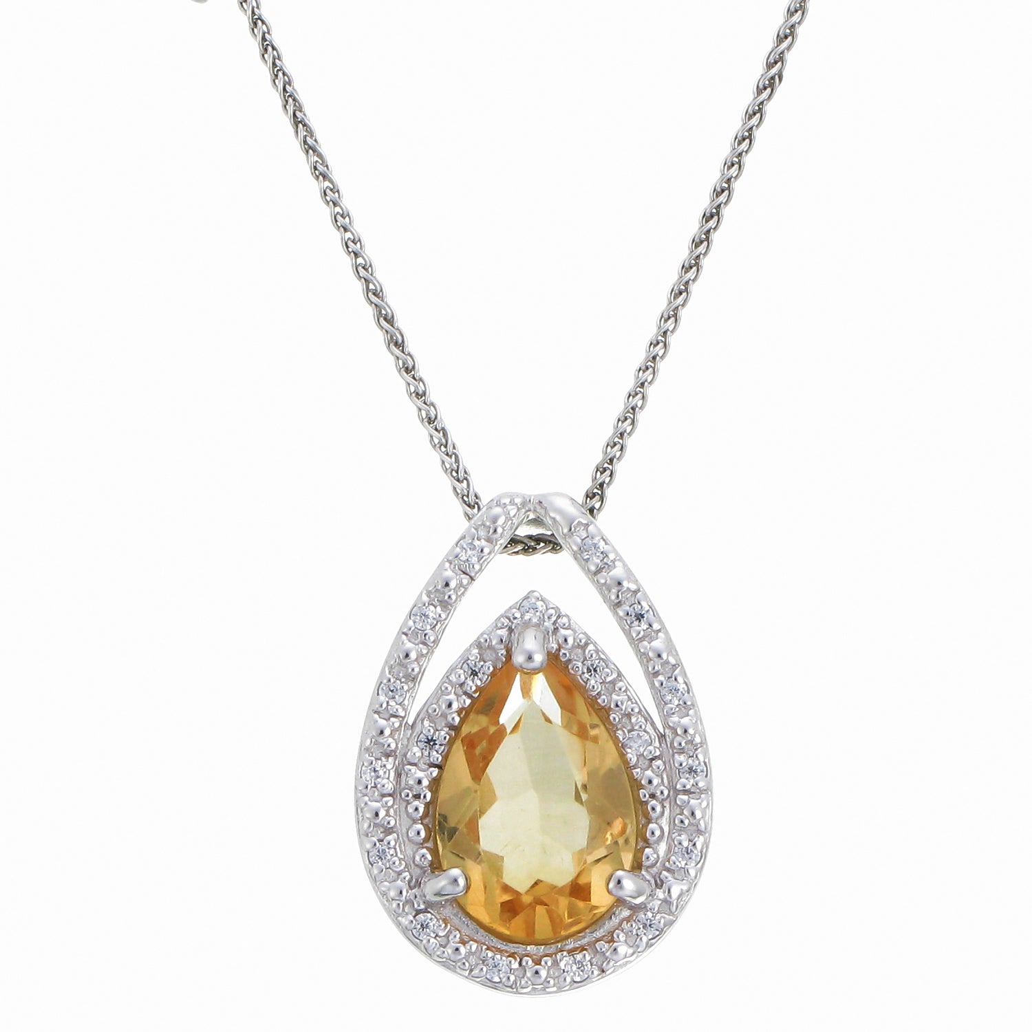 2 cttw Citrine Pendant Necklace .925 Sterling Silver With Rhodium 12x8 MM Pear