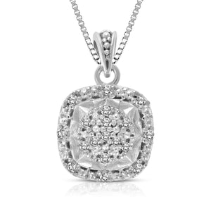1/10 cttw Diamond Pendant Necklace .925 Sterling Silver 18 Inch Chain Cushion