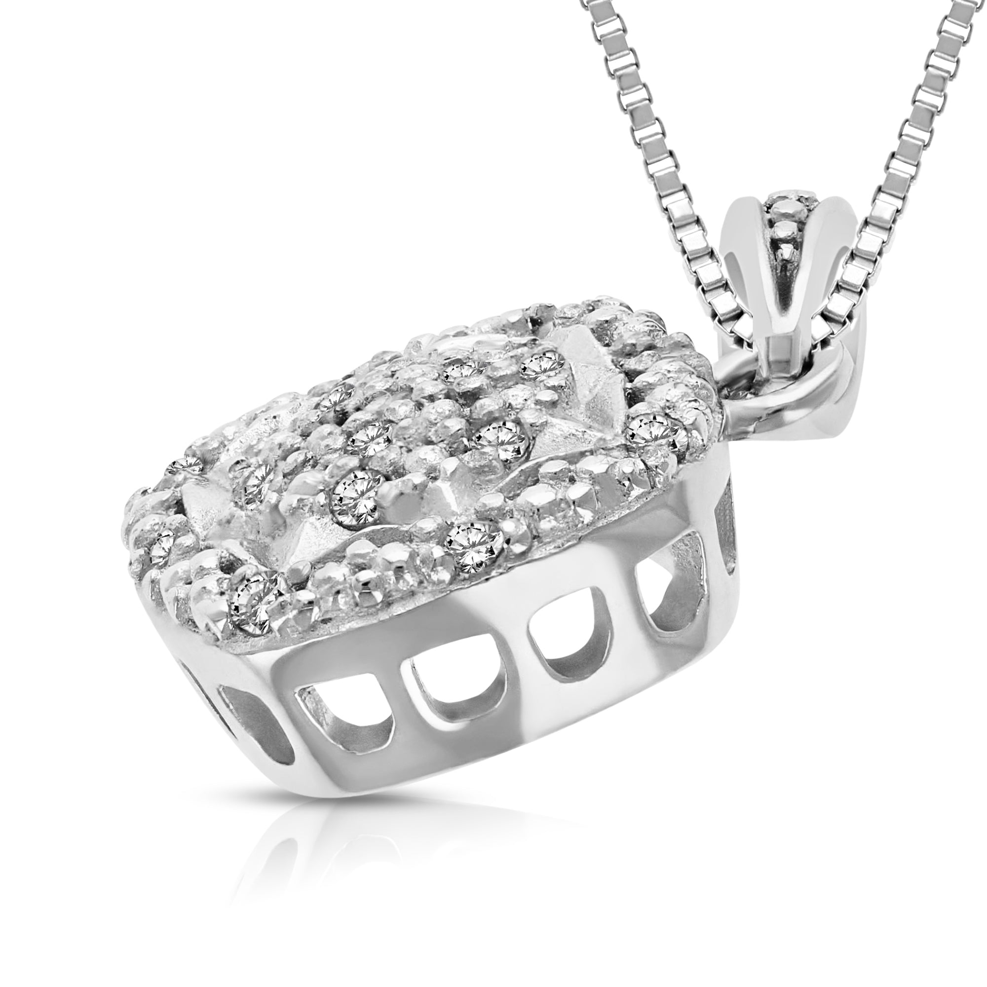 1/10 cttw Diamond Pendant Necklace .925 Sterling Silver 18 Inch Chain Cushion