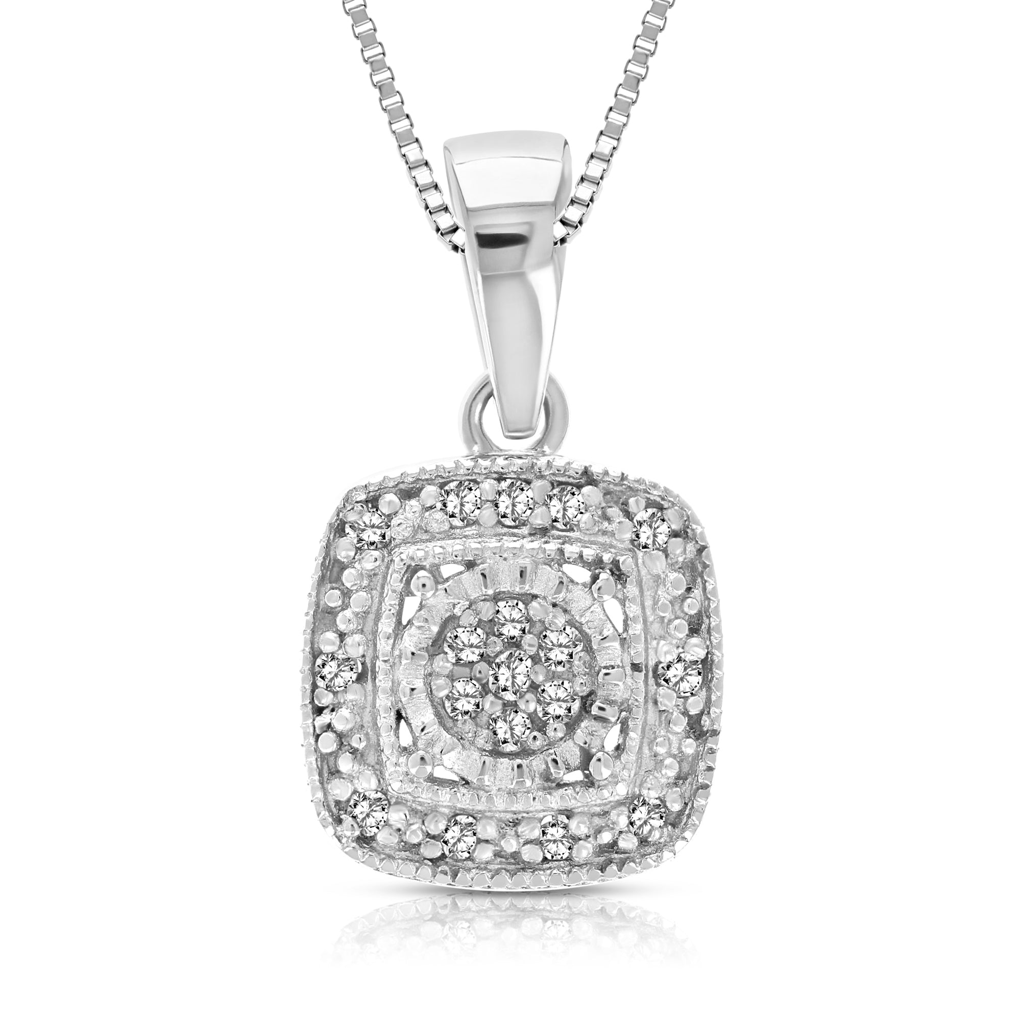 1/10 cttw Diamond Pendant Necklace .925 Sterling Silver 18 Inch Chain Square