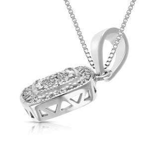 1/10 cttw Diamond Pendant Necklace .925 Sterling Silver 18 Inch Chain Square