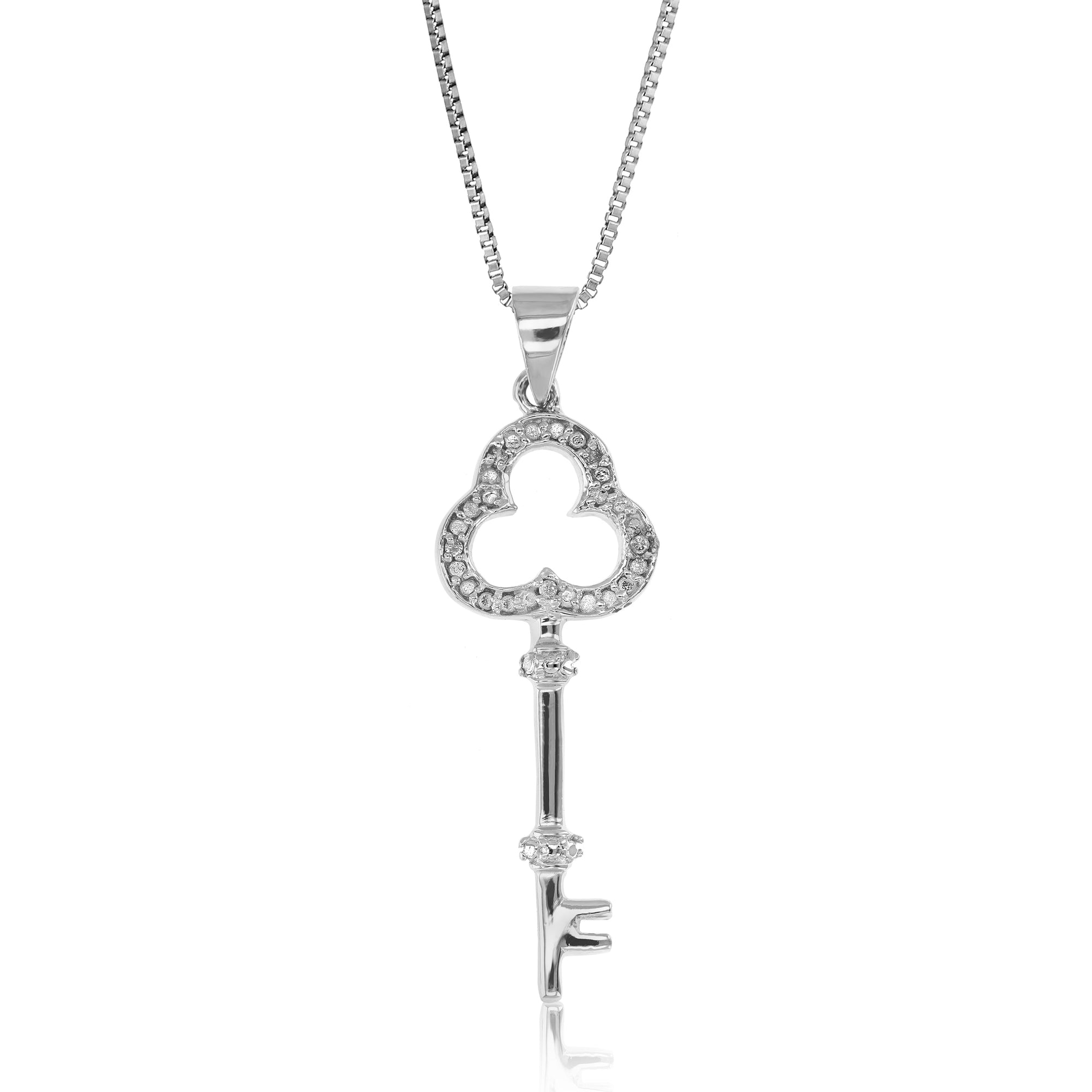 0.02 cttw Diamond Key Pendant Necklace .925 Sterling Silver With 18 Inch Chain