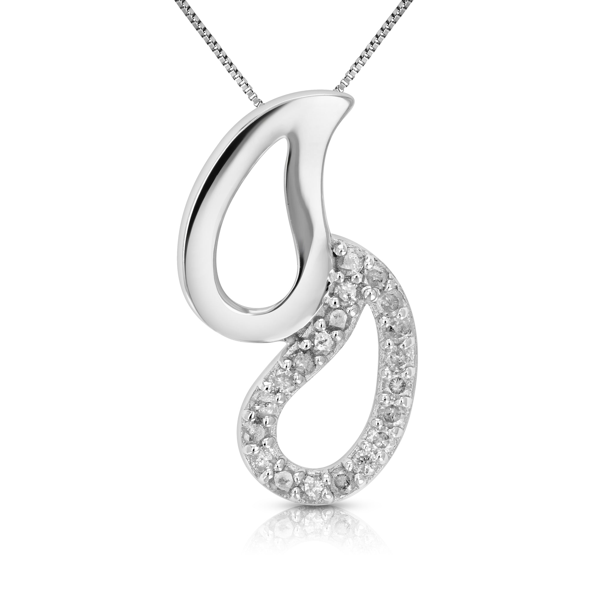 1/20 cttw Diamond Pendant Necklace .925 Sterling Silver With Rhodium With Chain