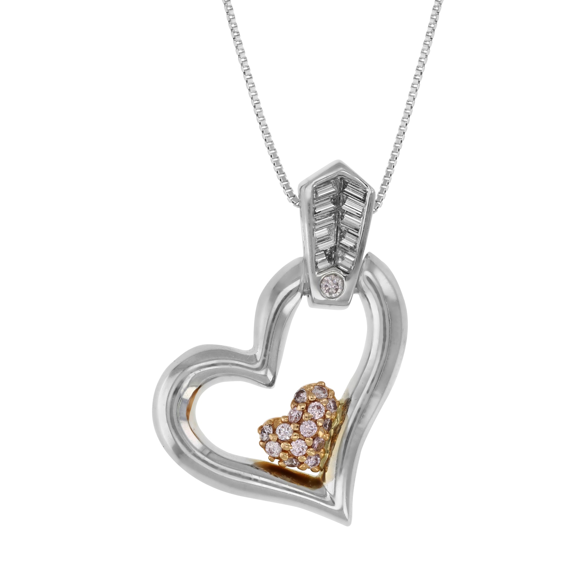 0.15 cttw Diamond Heart Pendant In 14K White and Pink Gold with 18 Inch Chain