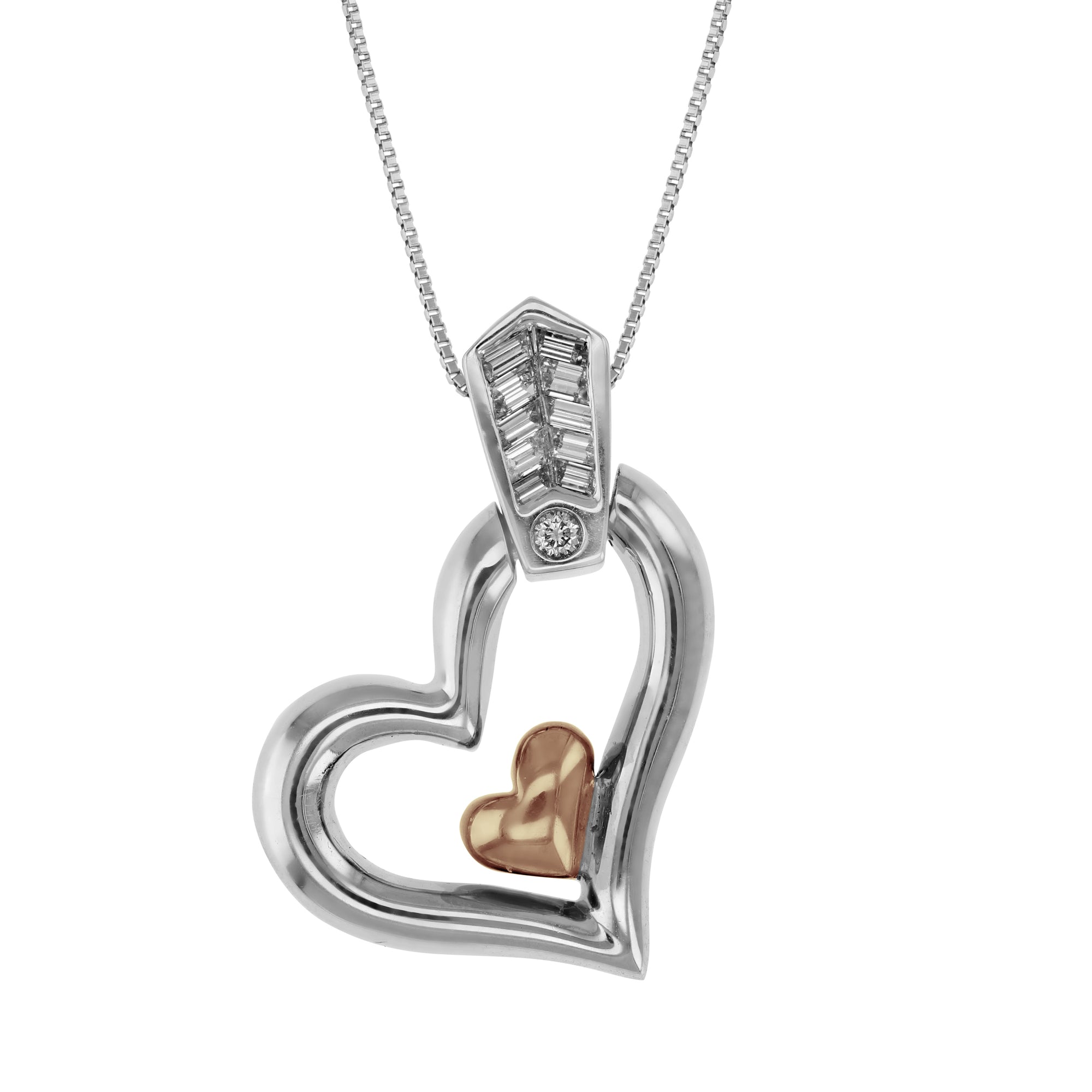 0.15 cttw Diamond Heart Pendant in 14K White and Rose Gold with 18 Inch Chain