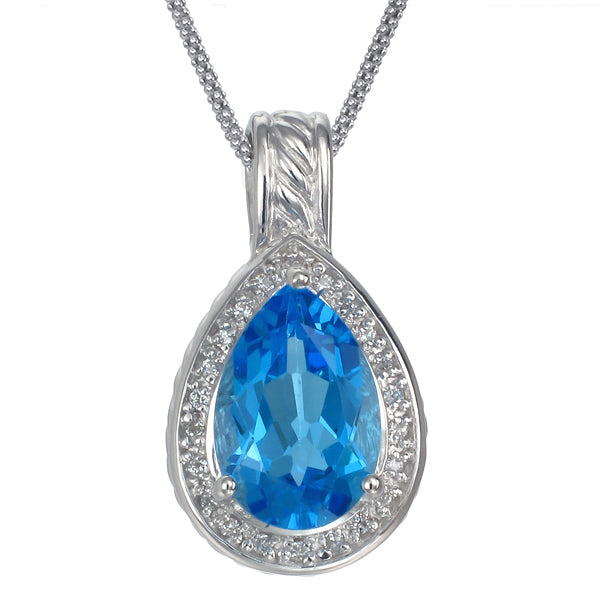 5 cttw Swiss Blue Topaz Pendant Necklace .925 Sterling Silver 15x10 MM Pear