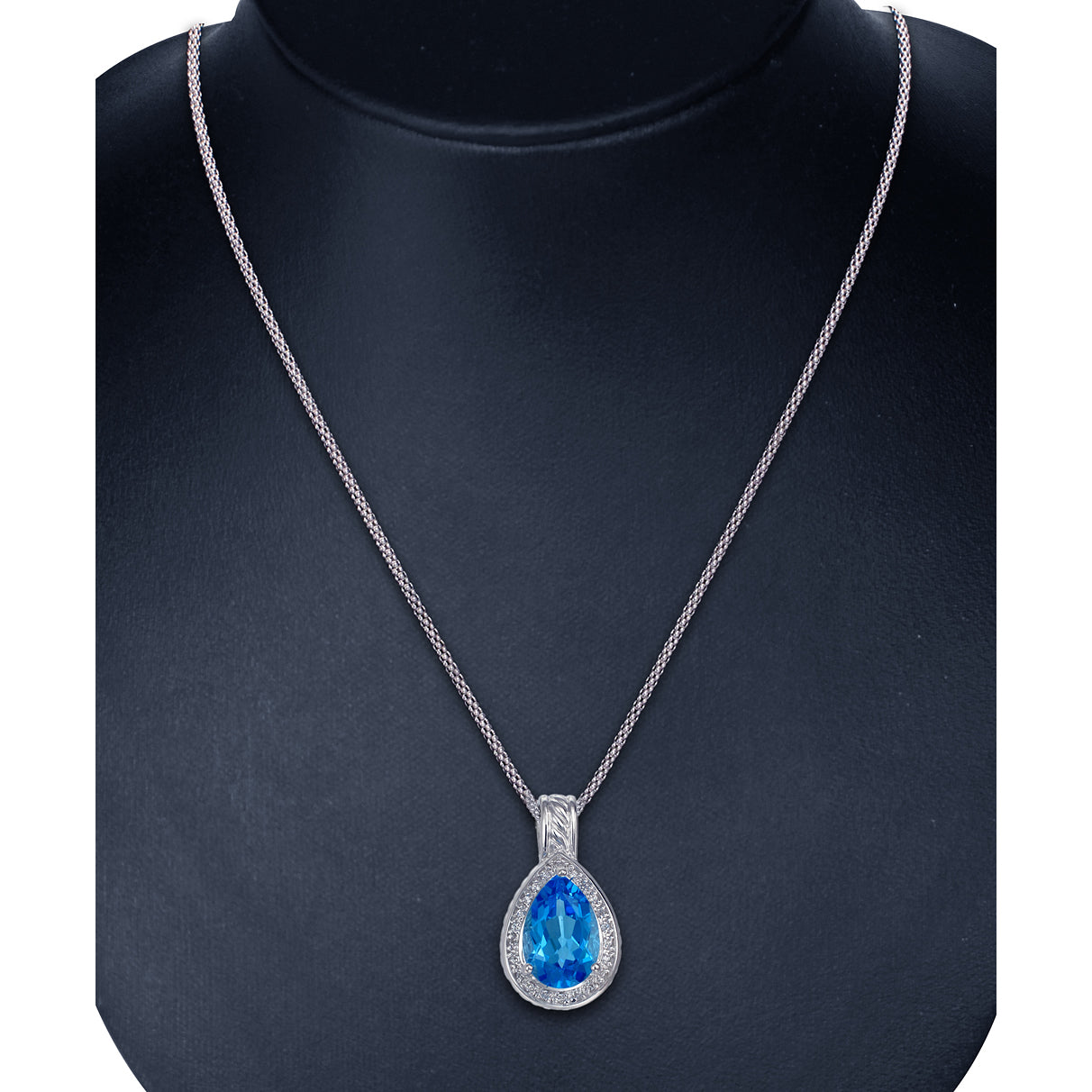 5 cttw Swiss Blue Topaz Pendant Necklace .925 Sterling Silver 15x10 MM Pear
