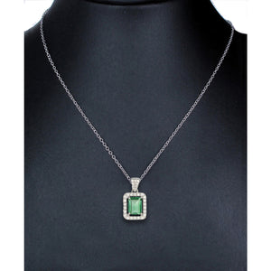 3 cttw Green Topaz Pendant Necklace .925 Sterling Silver Rhodium 10x8 MM Emerald