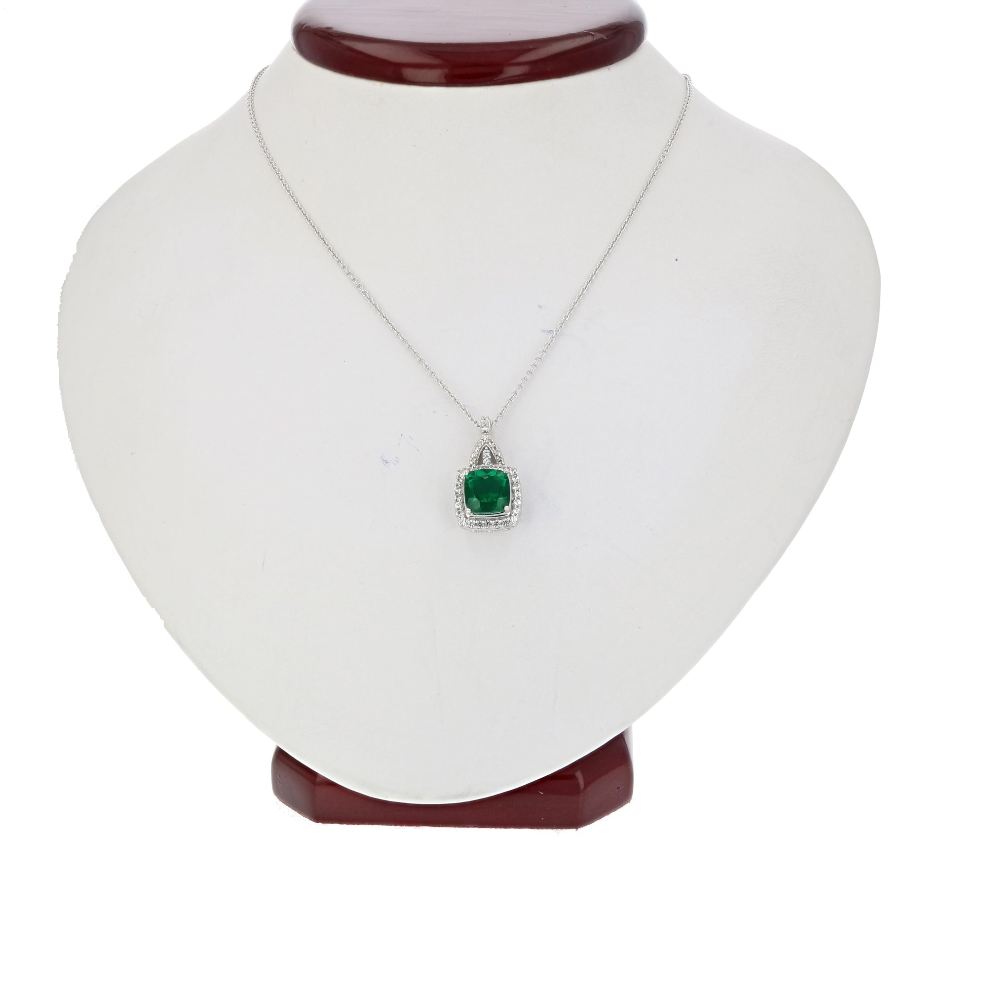 1.50 cttw Cushion Cut Created Emerald Pendant .925 Sterling Silver with Chain