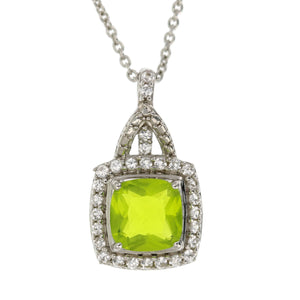1.50 cttw Cushion Cut Created Peridot Pendant .925 Sterling Silver with Chain