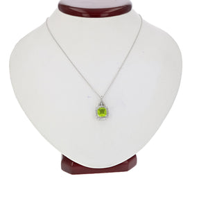 1.50 cttw Cushion Cut Created Peridot Pendant .925 Sterling Silver with Chain