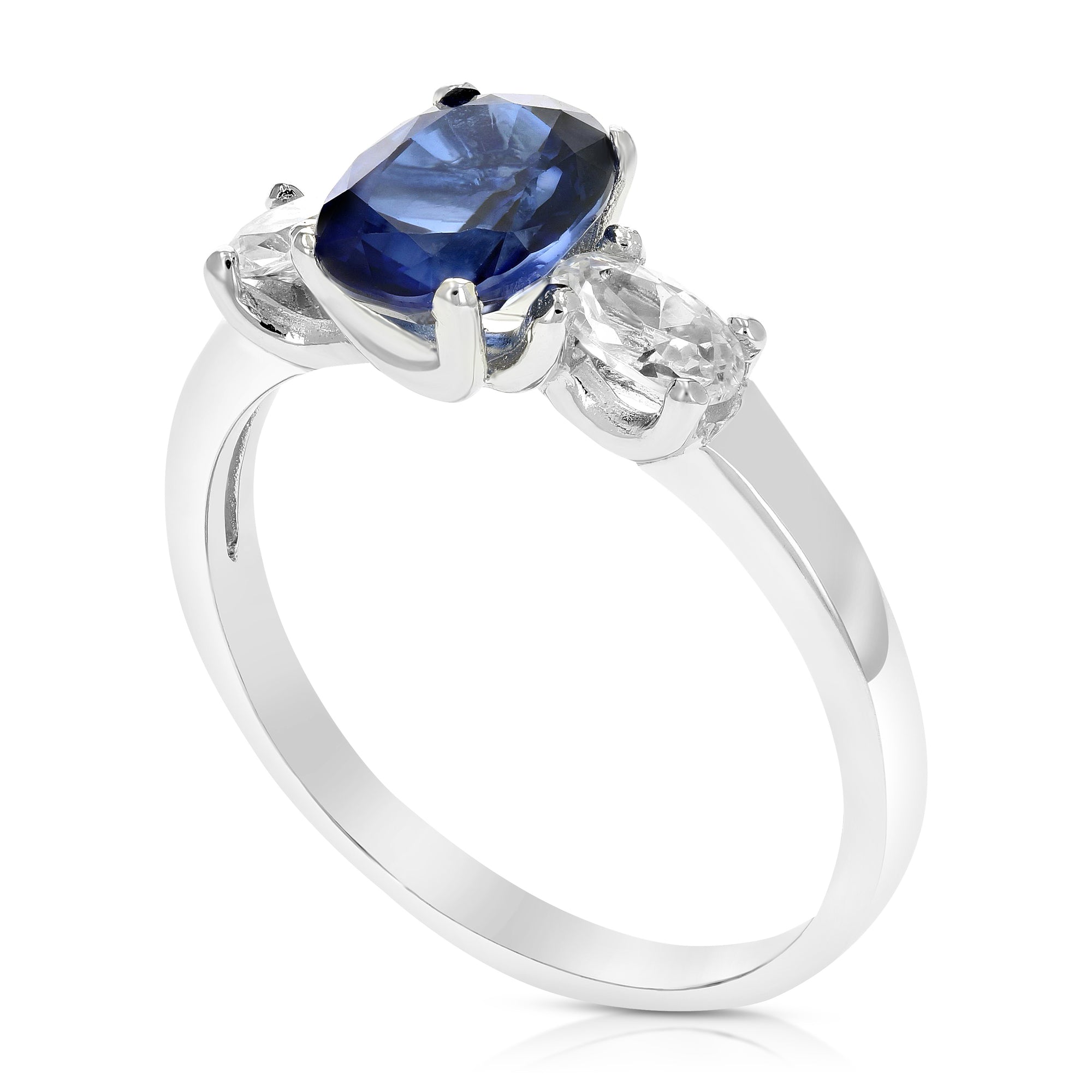 1.20 cttw Created Blue Sapphire Ring .925 Sterling Silver Oval 8x6 MM Size 7