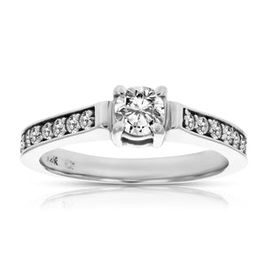 3/4 cttw Diamond Engagement Ring 14K White Gold Halo Prong Bridal Size 7