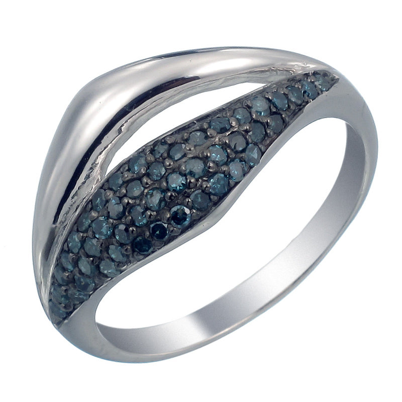3/8 cttw Blue Diamond Ring in .925 Sterling Silver with Rhodium Plating Size 7