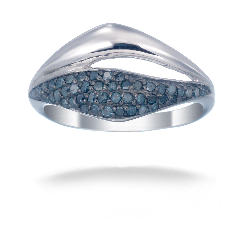 3/8 cttw Blue Diamond Ring in .925 Sterling Silver with Rhodium Plating Size 7