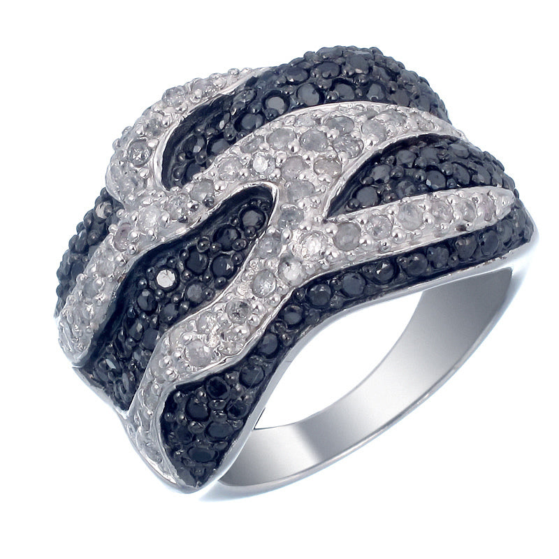 1.75 cttw Black and White Diamond Ring .925 Sterling Silver with Rhodium Size 7