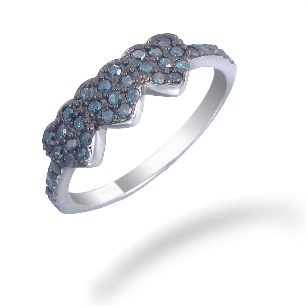 2/5 cttw Blue Diamond Ring in .925 Sterling Silver with Rhodium Plating Size 7