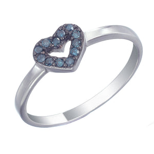 Sterling Silver Blue Diamond Ring (1/10 cttw) Heart Shape Size 7
