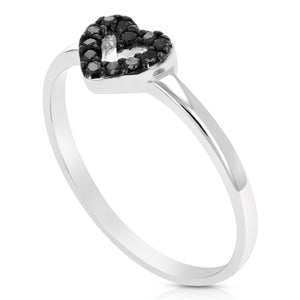 1/10 cttw Black Diamond Heart Ring .925 Sterling Silver with Rhodium Size 7