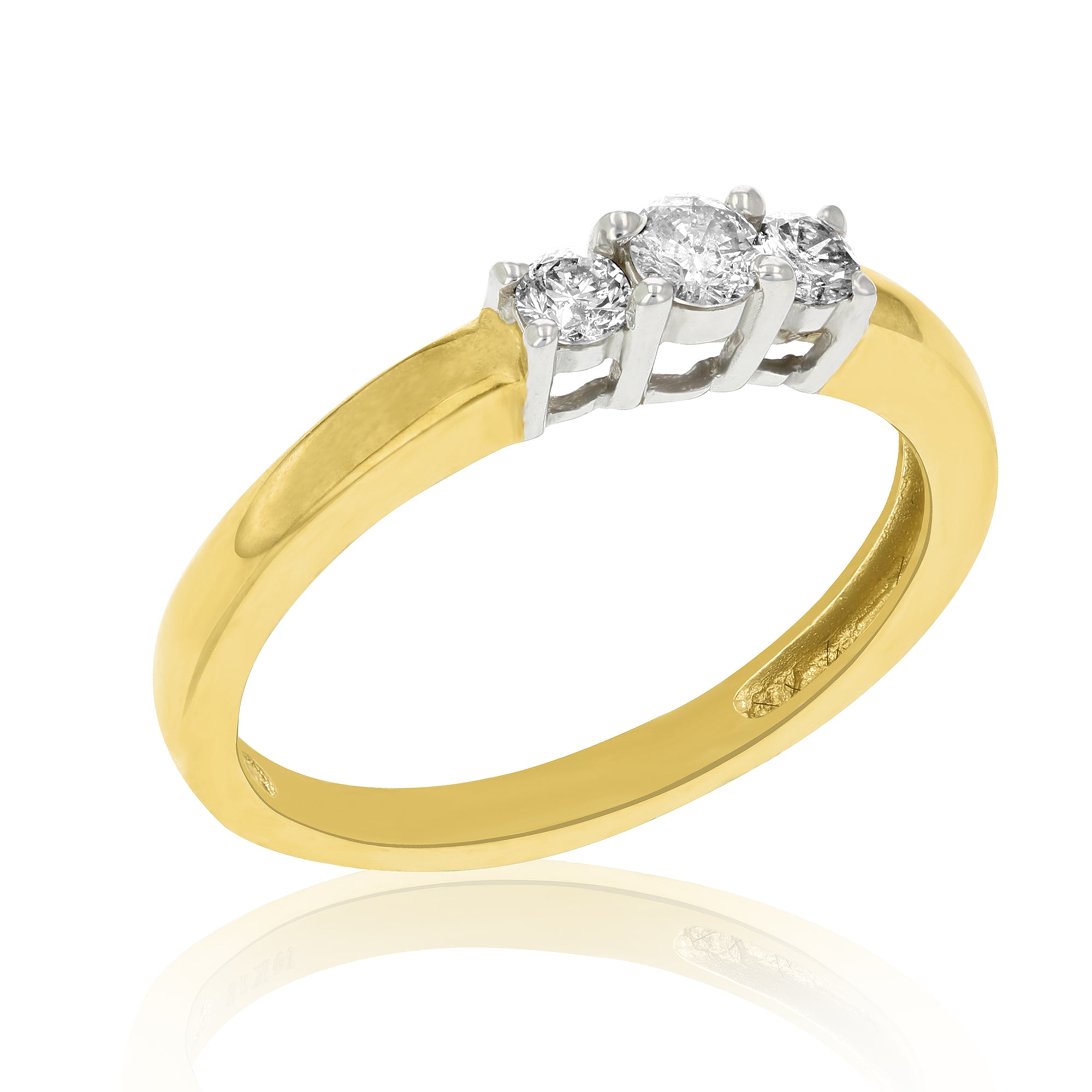 1/4 cttw Diamond 3 Stone Engagement Ring 10K Yellow Gold Wedding Bridal Size 7