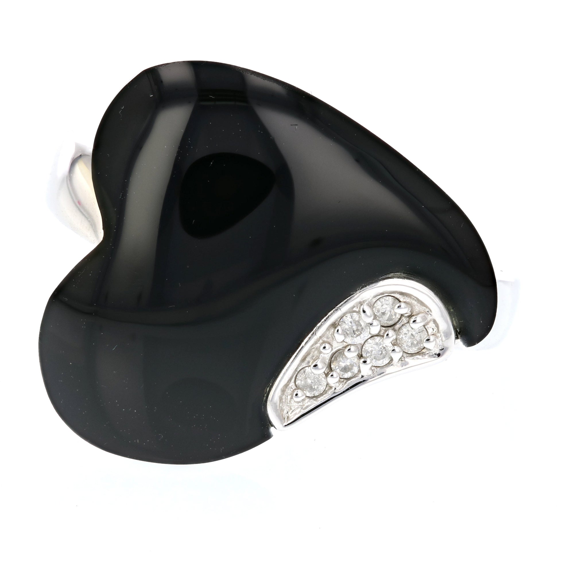 0.02 cttw Onyx and Diamond Heart Ring Sterling Silver Size 7